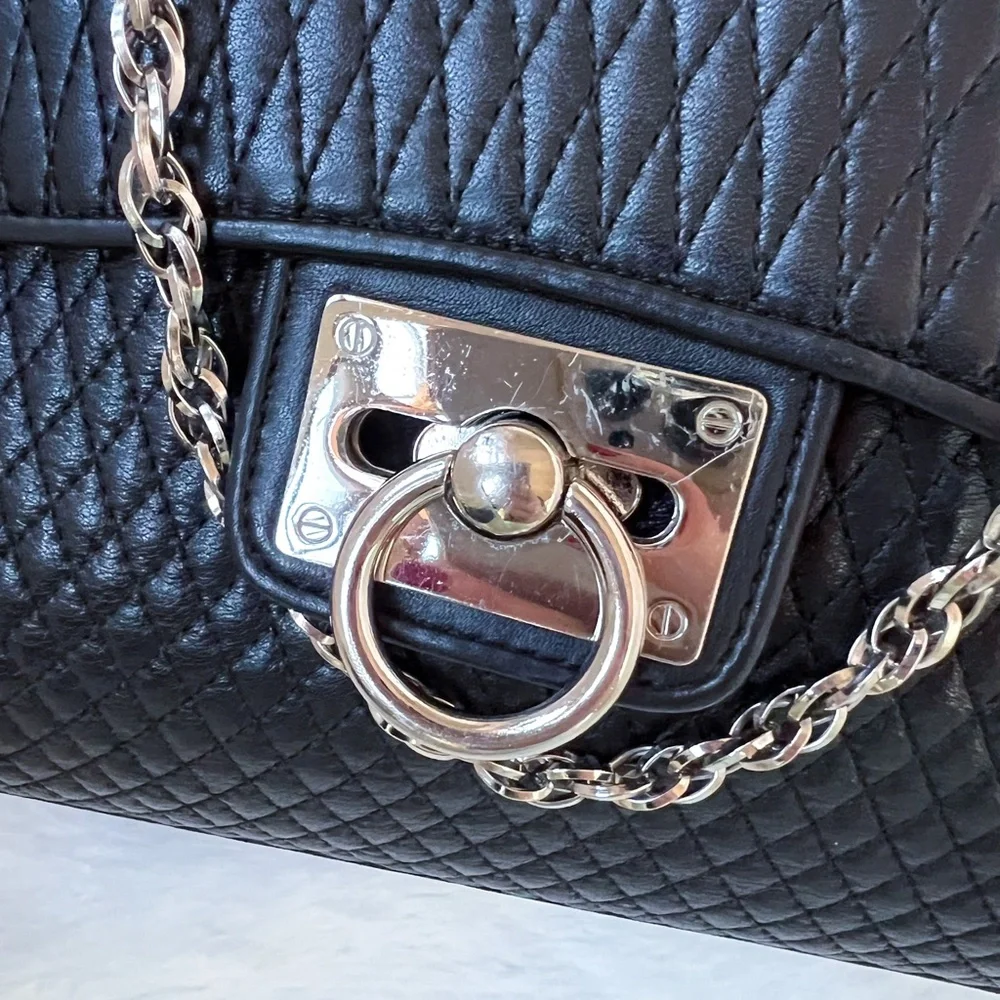 Ann Taylor Genuine Leather Quilted Flap Shoulder Handbag Black Chain Strap - Picture 15 of 17